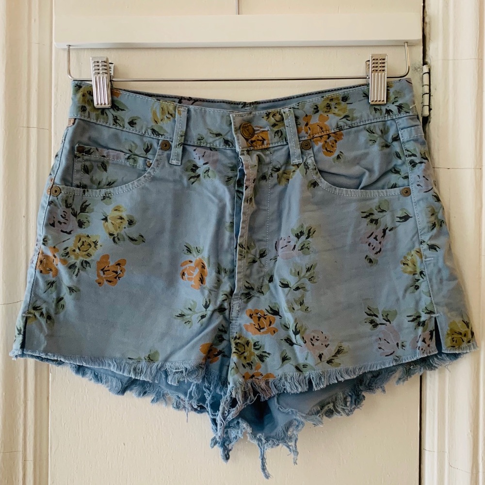 Citizens Of Humanity Floral Jean Shorts - Blue and Yellow